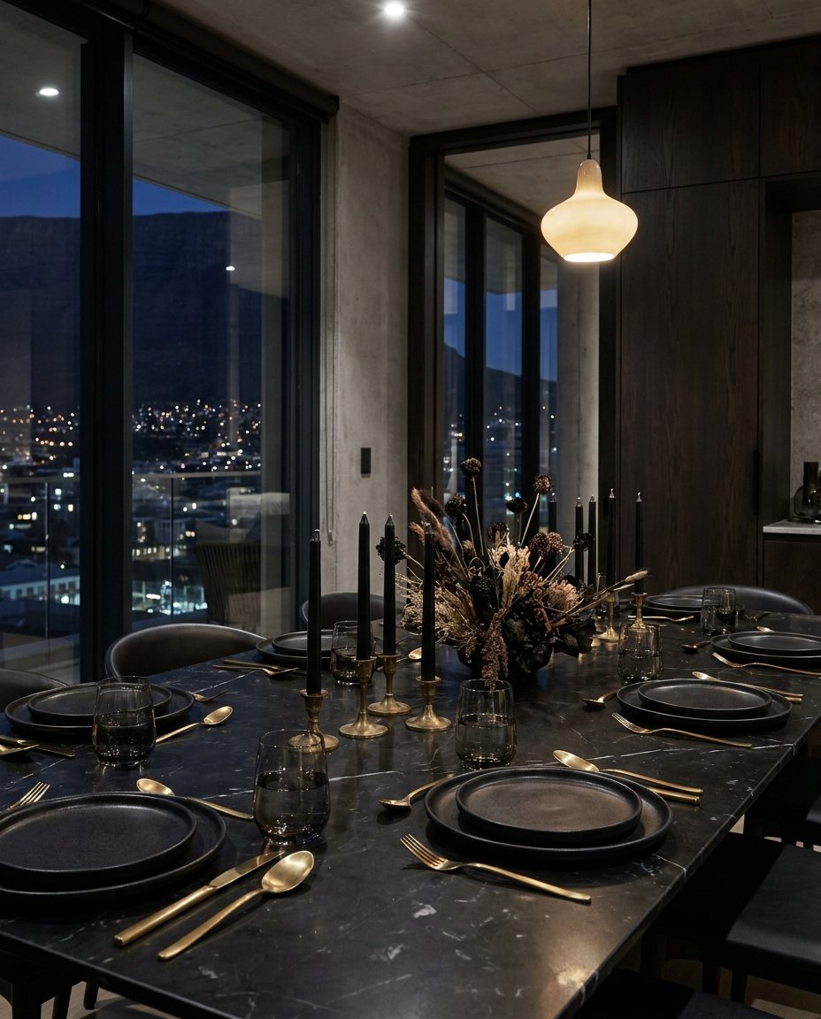 A dinner table set in a private home